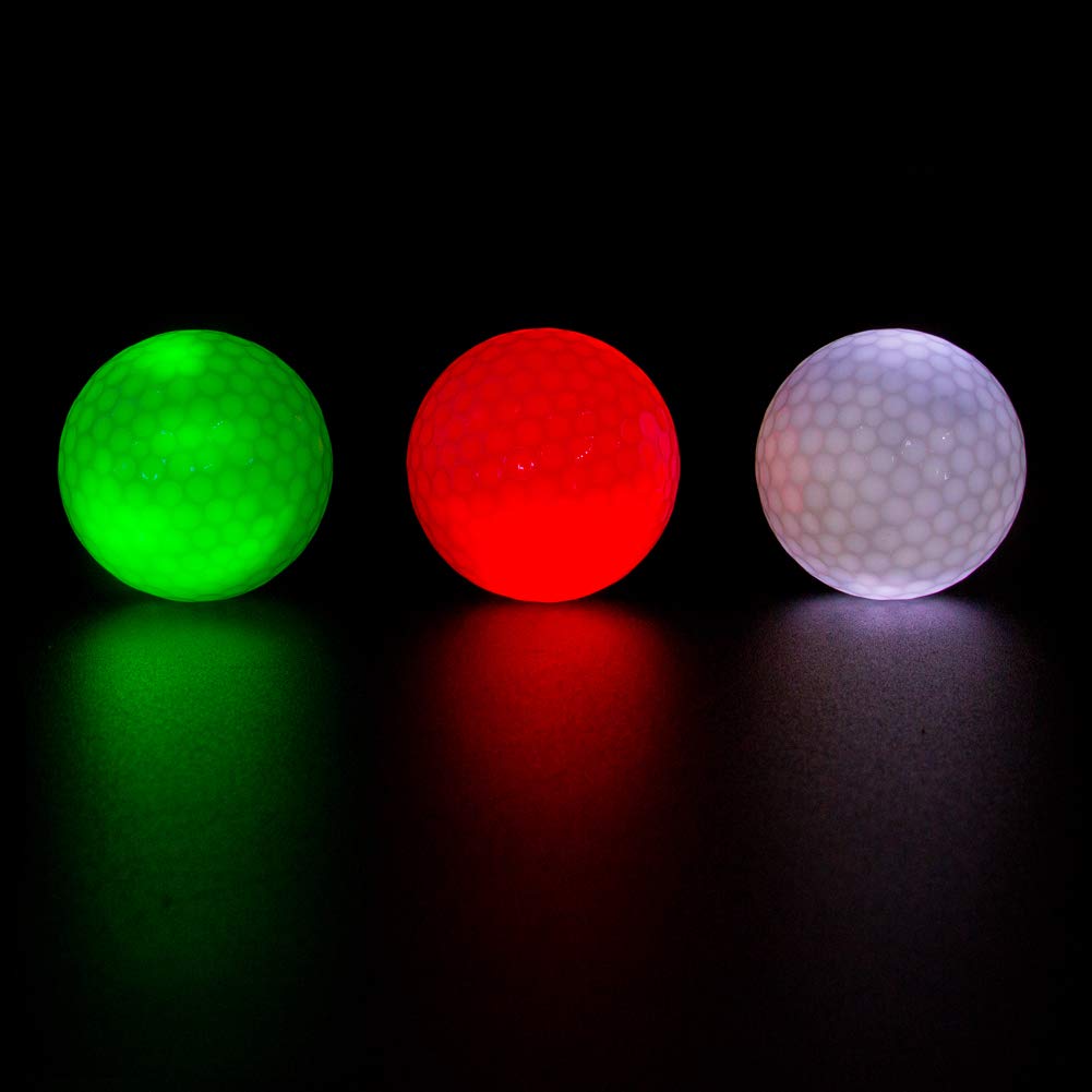 Thiodoon Glow In The Dark Golf Balls Light Up Led Golf Balls Night Golf Gift Sets For Men Kids Women 3 Pack (Red& Green& White)