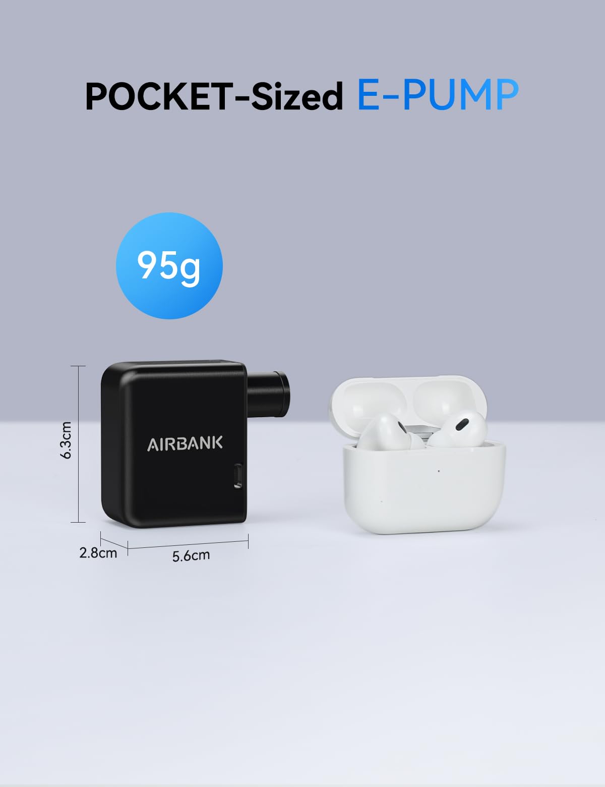 Airbank Electric Bike Pump Pocket, 100Psi Mini Cordless Bicycle Pump With Rechargeable Battery For Shrader & Presta Valves