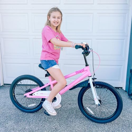 RoyalBaby Freestyle 7 Kids Bike 18 Inch Wheel Bicycle Beginners Girls Ages 5-8 Years, Kickstand and Water Bottle Included, Pink