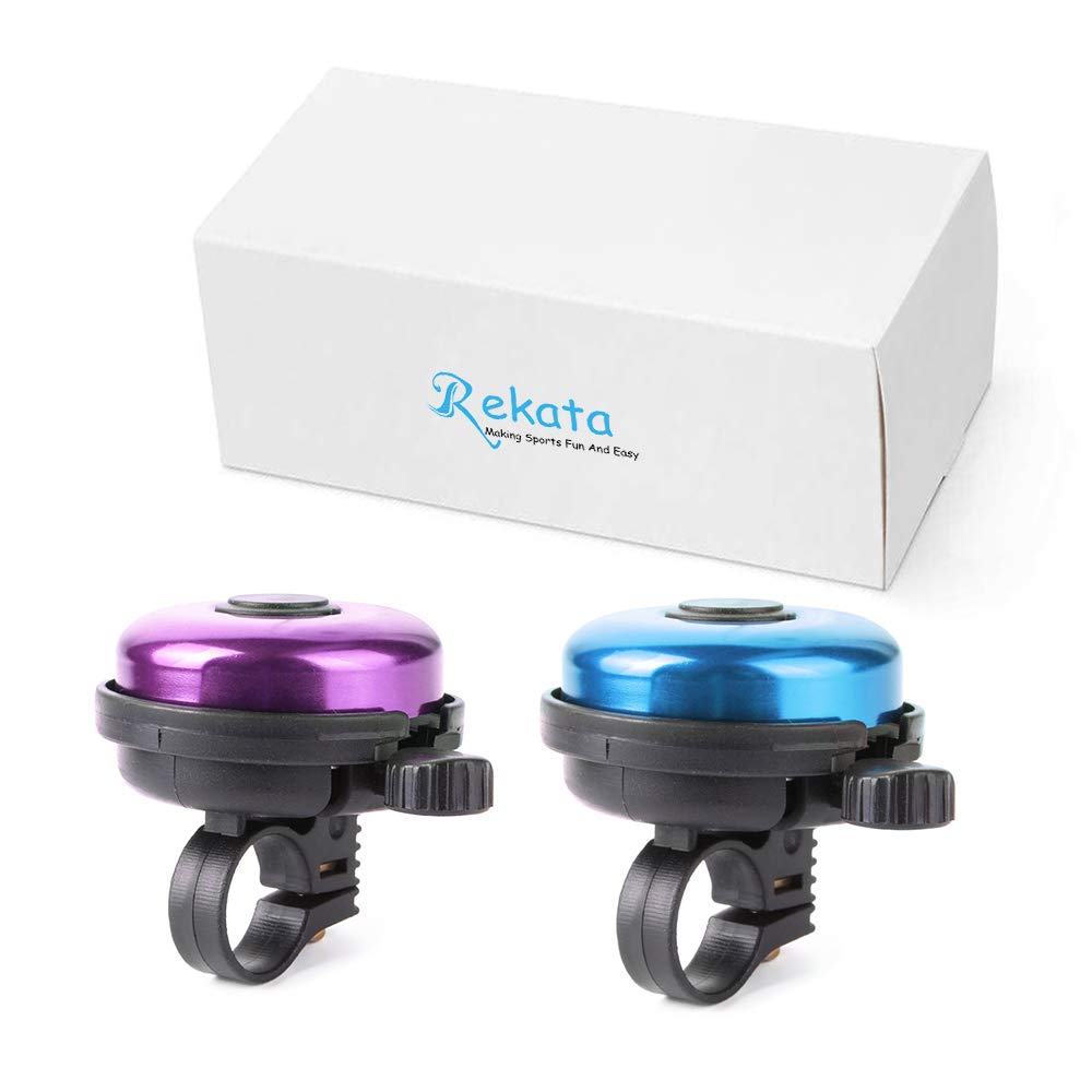 Rekata 2 Pack Aluminum Bike Bell, Loud Sound Bicycle Bell Adults Kids Girls Boy (Blue + Purple)