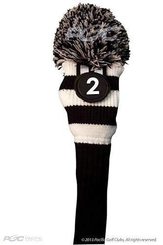 Majek #2 & 3 Hybrid Combo Pack Rescue Utility Black And White Golf Headcover Knit Pom Pom Retro Classic Vintage Head Cover