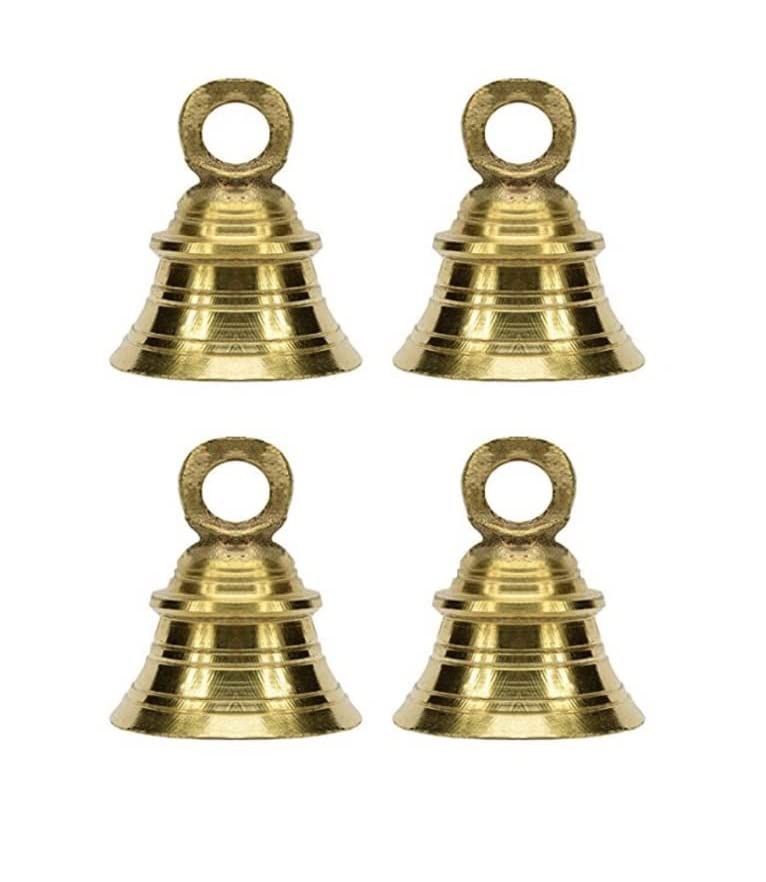 SKSM Metal Decorative Brass Pooja Room Hanging Bells With J Hooks | Hanging Bell for Temple | Jingle Bell for Christmas (Gold, 2