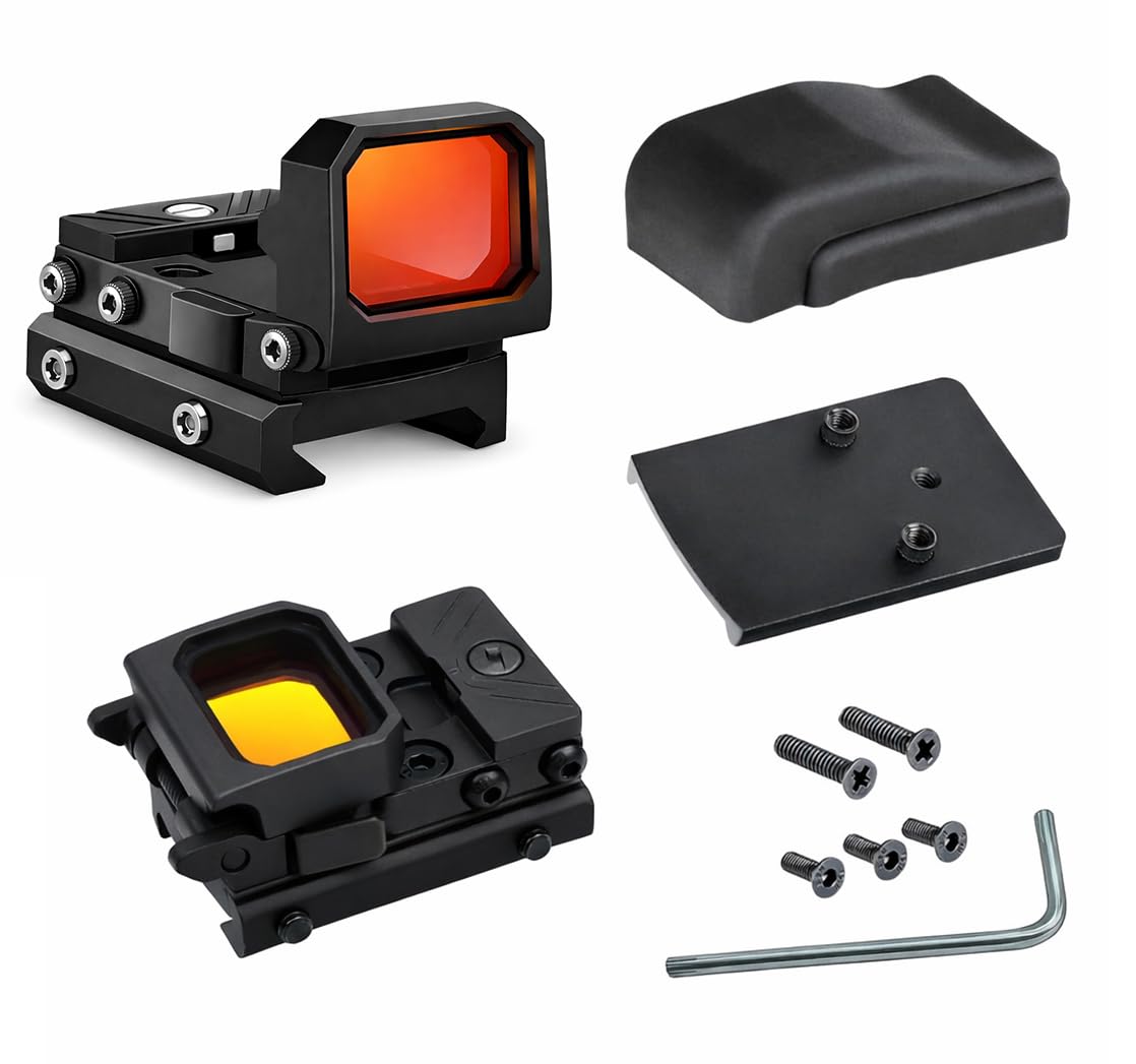Gotical RMT S2 5 MOA Foldable Black Dot Reflex Sight Set for 20mm Picatinny Rail - Glock Mount Base, Power Saving Function Inclu
