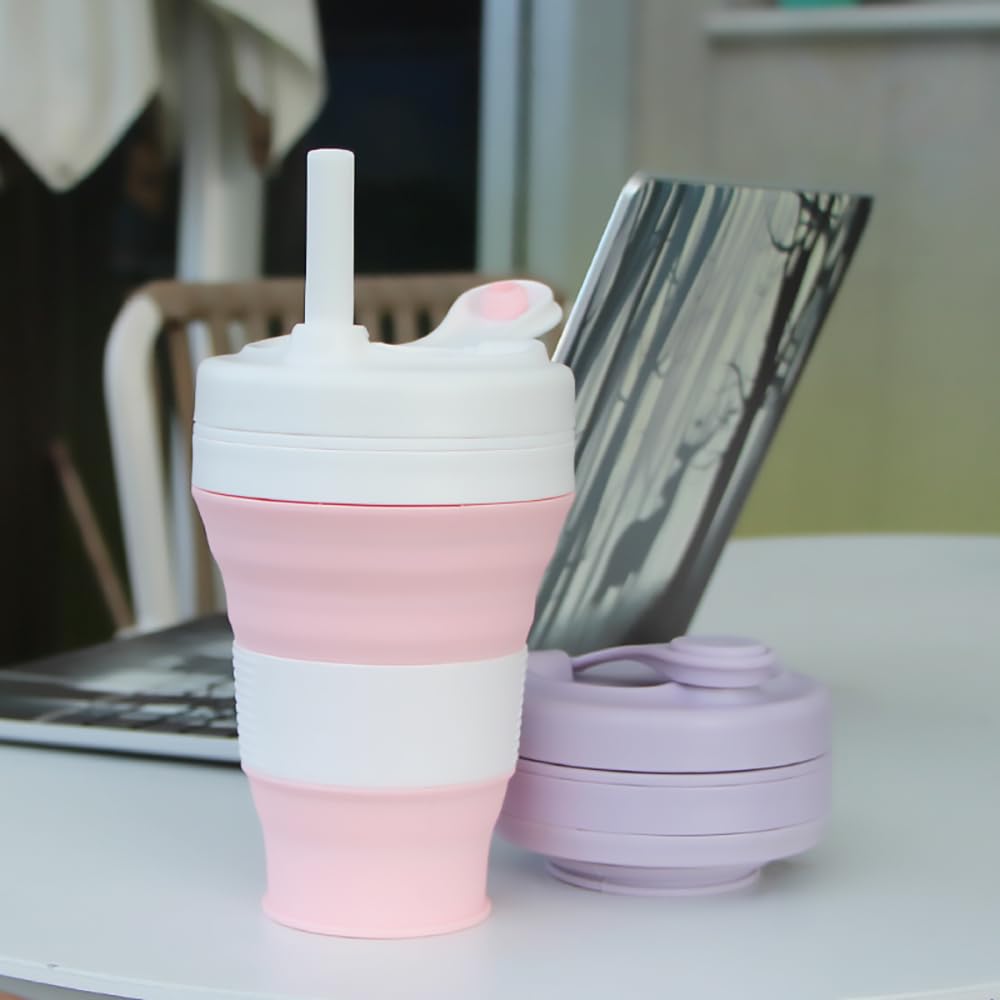 Cynrofven Silicone Coffee Cup With Straw Lid Collapsible Cups For Traveling 20Oz Lightweight Folding Water Mug For Picnic Hickin