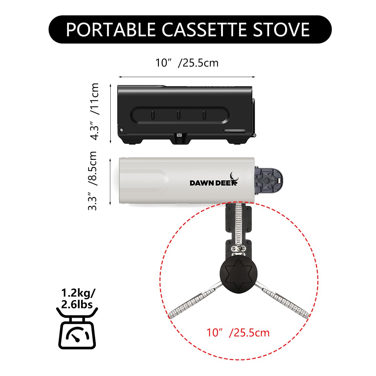 Dawn Deer Portable Cassette Stove With Delicate Storage Bag, Foldable Camp Stove Compact Camping Stove, 2200W Folding Butane Gas