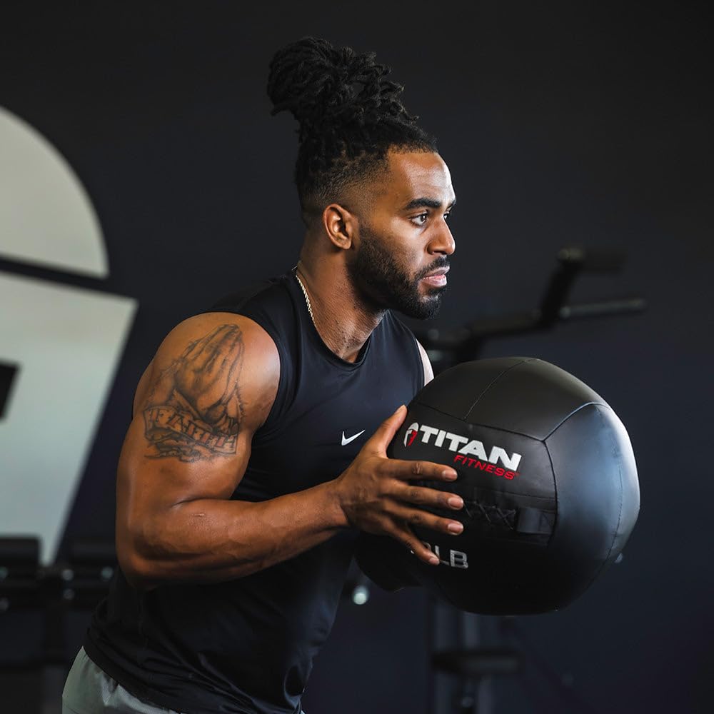 Titan Fitness 6 Lb Soft Shell Medicine Wall Ball With Poly-Composite Laminate Cross Texture Non-Slip Grip For Throwing, Core Str