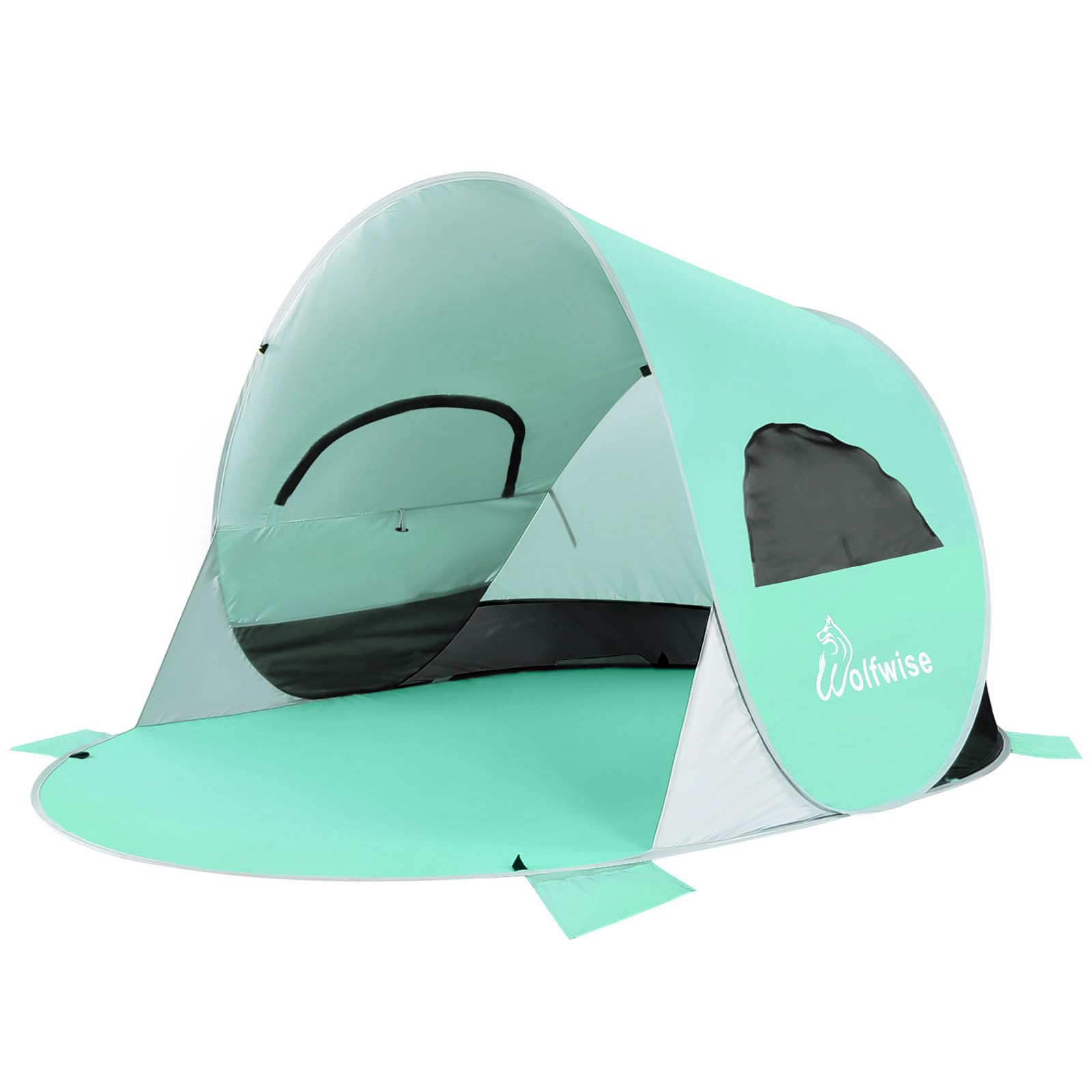 WolfWise UPF 50+ Easy Pop Up 3-4 Person Beach Tent Sport Umbrella Instant Sun Shelter Tent Sun Shade Canopy, Mint Green