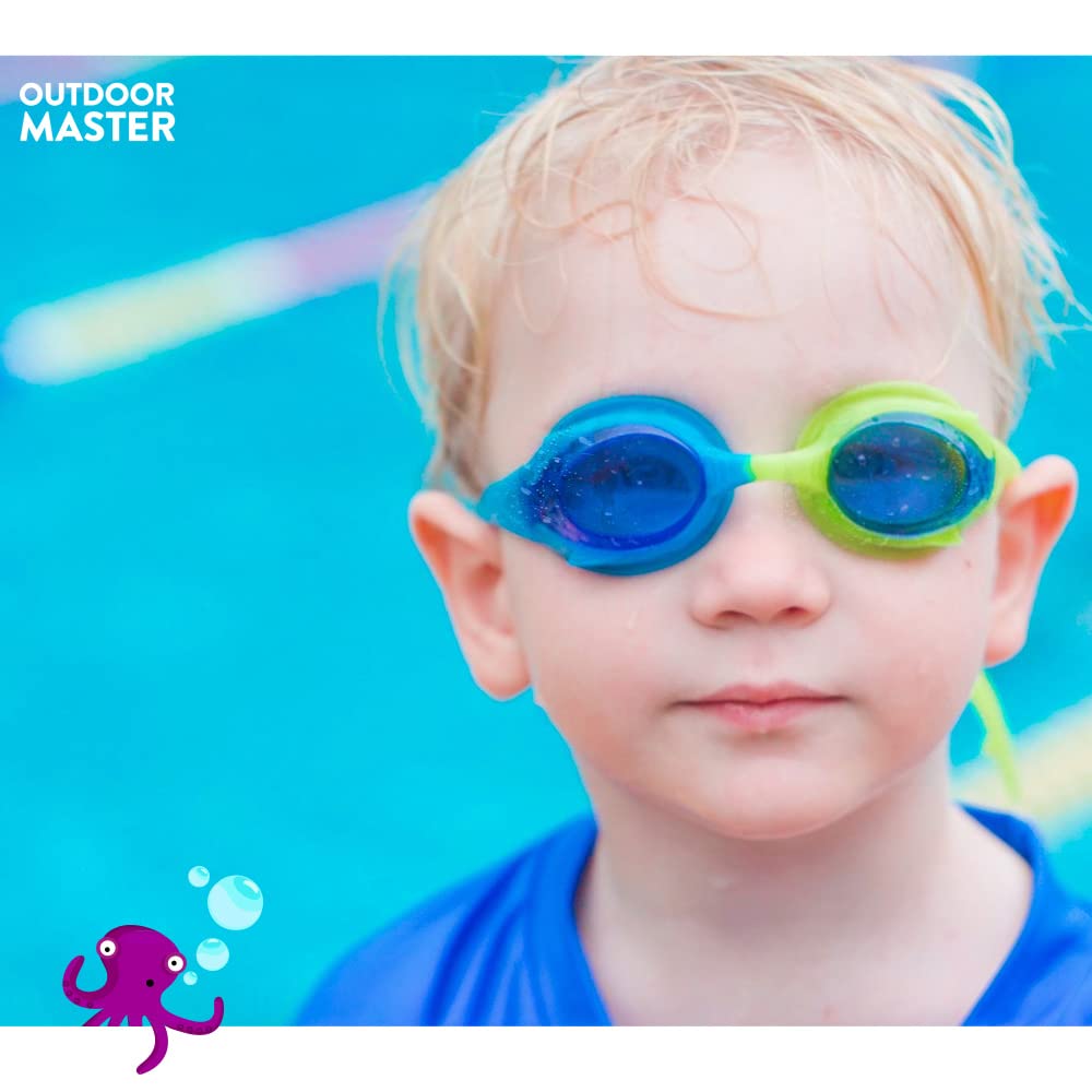 Outdoormaster Kids Swim Goggles 2 Pack - Quick Adjustable Strap Swimming Goggles For Kids - A