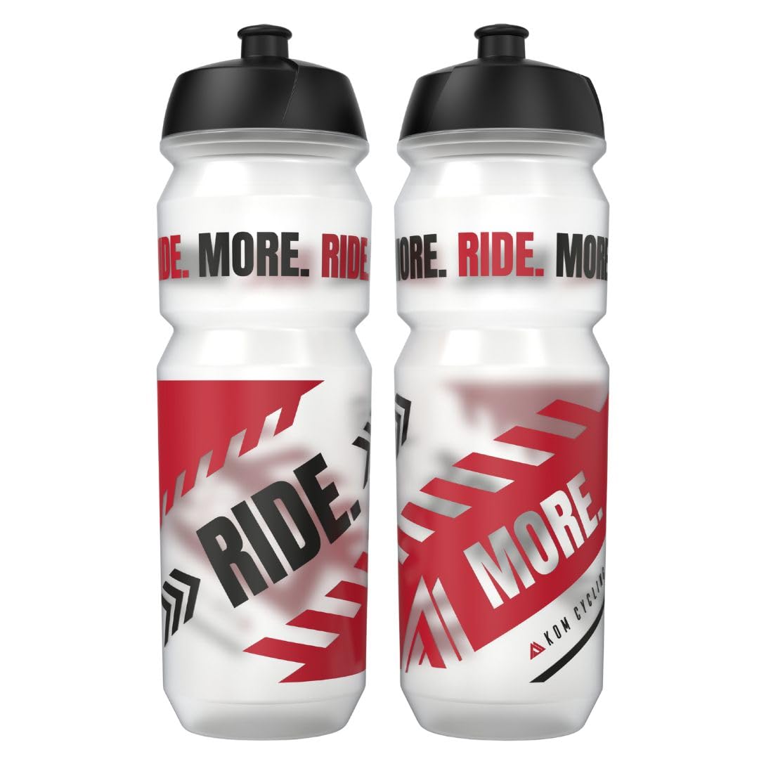 Kom Cycling Water Bottle 2 Pack. Cycling Water Bottle Set To Inspire. Includes 2 Bike Water Bottles That Fit Most Cages And Bott