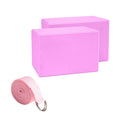 Stretching Blocks and Stretching Straps Set NonSlip for Beginners, Yogis, Home Gym, Travel 180G Pink