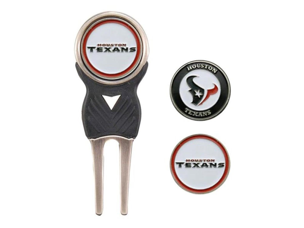 Team Golf NFL Houston Texans Divot Tool Pack With 3 Golf Ball Markers Divot Tool with 3 Golf Ball Markers Pack, Markers are Remo