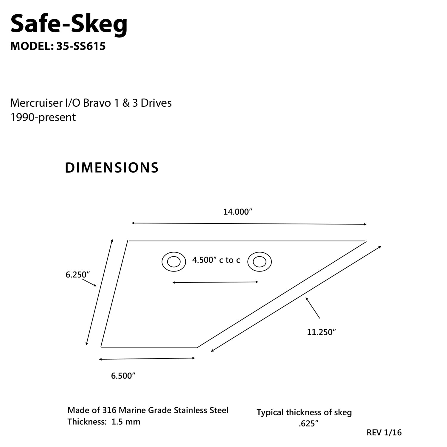 Sierra International 35-Ss615 Marine-Grade Stainless Steel Panther Safe-Skeg For Mercruiser Bravo 1 And 3 Drives, 1990 To Presen