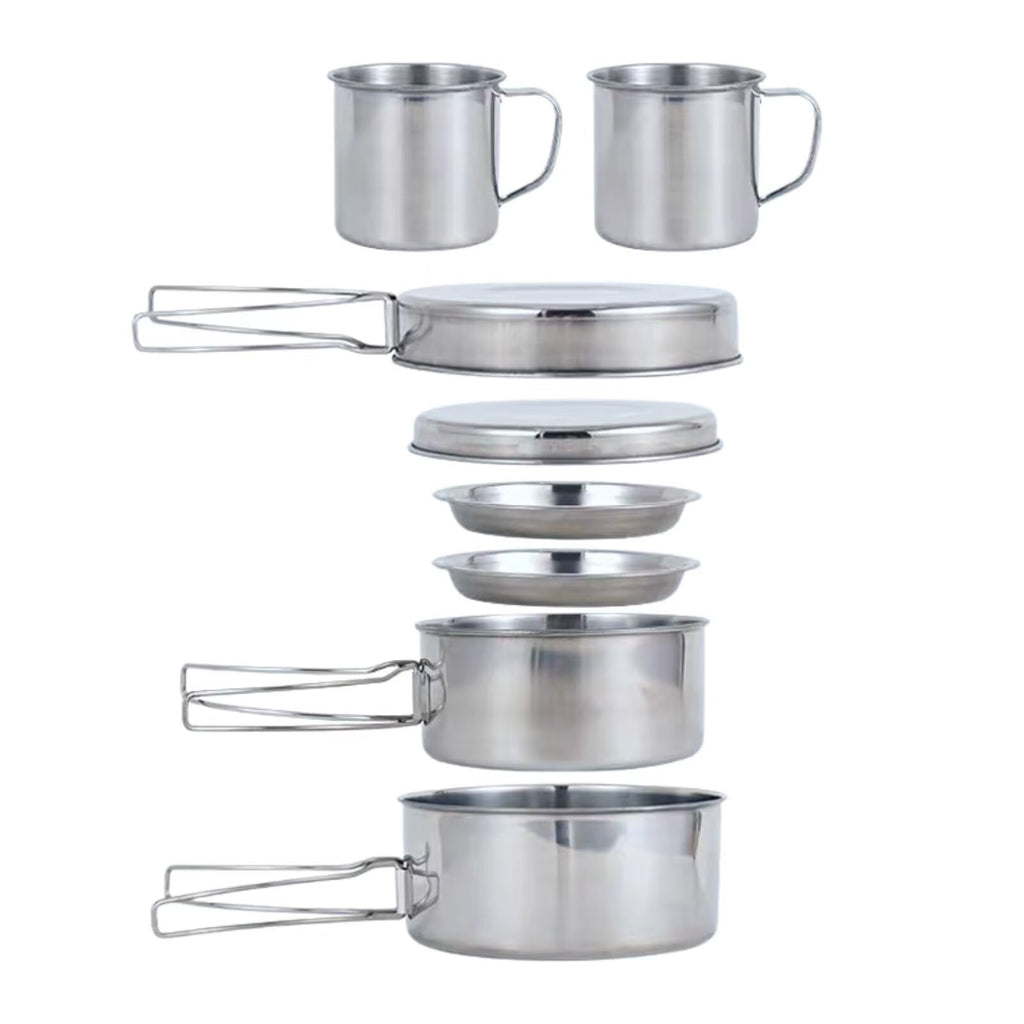 Begrit Backpacking Camping Cookware Mini Picnic Camping Cooking Mess Kit With Pot And Pan Set For Hiking 8Pcs Set