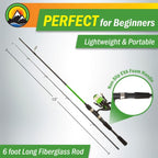 Fishing Rod And Reel Combo - 6Ft 2-Piece Breakline Series Spin Cast Spinning Reel And Fiberglass Collapsible Fishing Pole With E