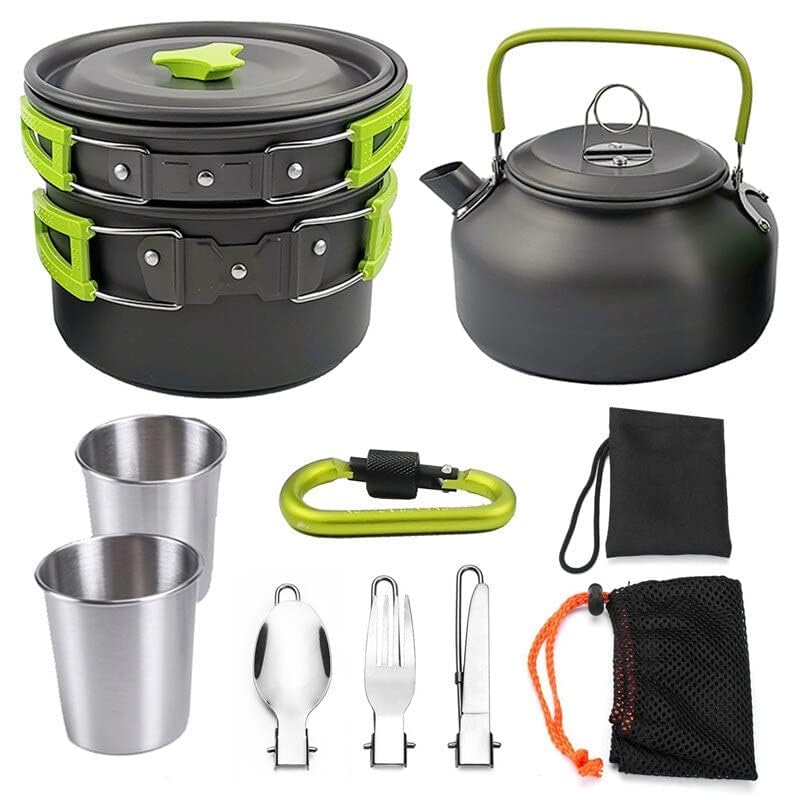 Kagbeni Cooking Set 10Piece Outdoor Utensils Mess Kit With Carabiner, Spoon, Bowl, Glass, And NonStick Pan  Portable Trekking