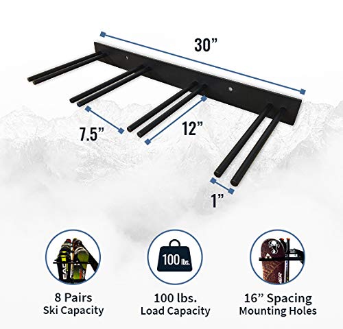 Storeyourboard Ski Wall Storage Rack, Holds 8 Pairs, Steel Home And Garage Skis Mount