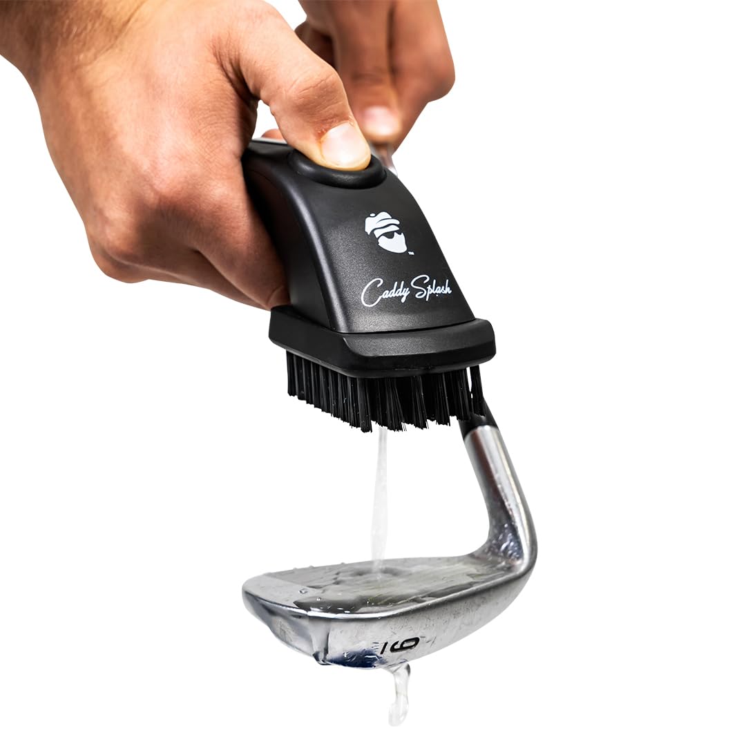 Caddy Splash Golf Club Brush Pro With Water (Black) - Heavy Duty Retractable Clip- Push Button For Easy Cleaning With Nylon Bris