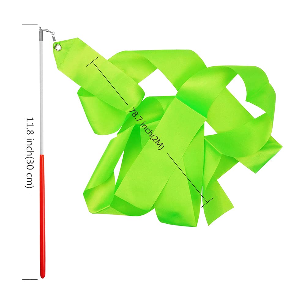 Fazhbary 2 Pack Green Rhythmic Gymnastics Wands Praise Dancing Streamers For Baton Twirling Talent Shows Artistic Dancing