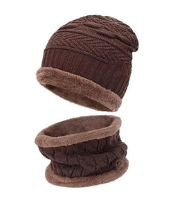 Tradehub Unisex Winter Knit Neck Scarf And Warm Beanie Cap Hat Combo (Brown)