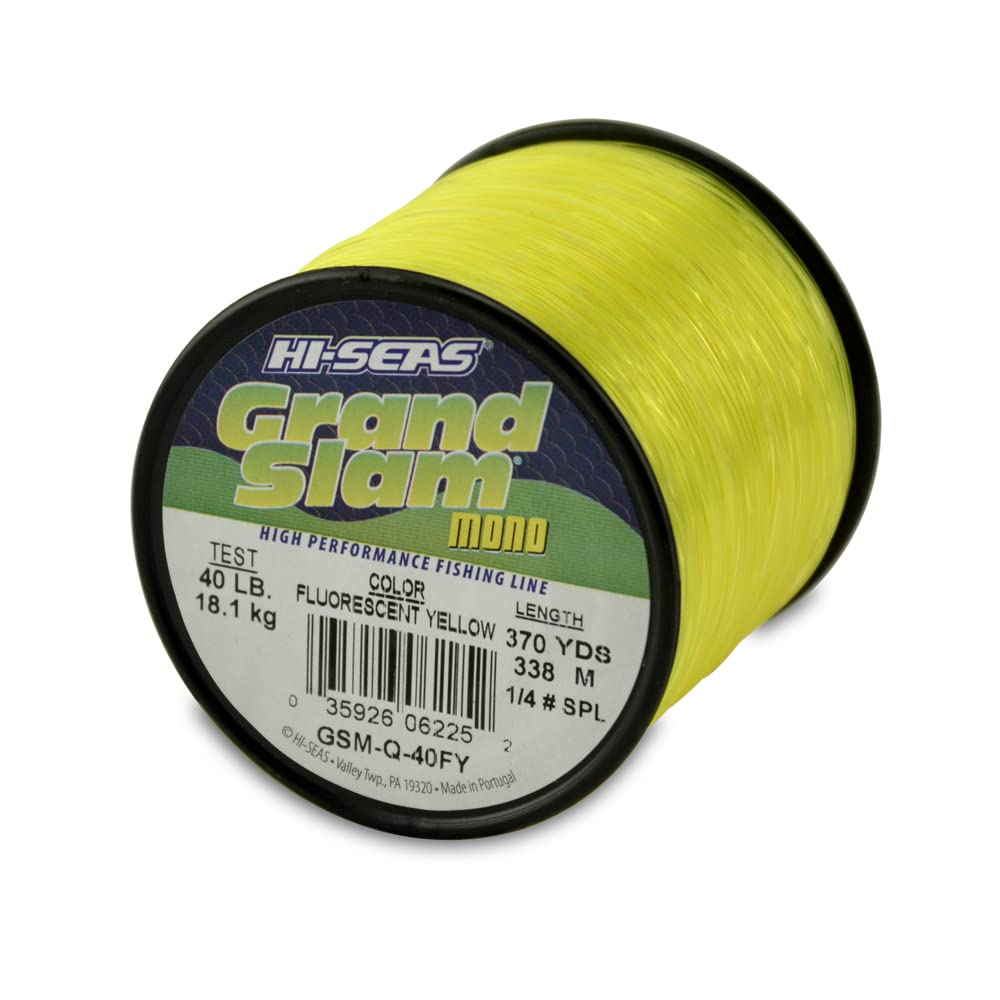 Hi-Seas Grand Slam Monofilament Line, 40 lb / 18.1 kg Test, .024 in / 0.60 mm Dia, Fluorescent Yellow, 370 yd / 338 m
