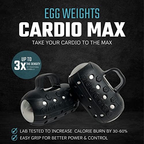 Handheld Weights Cardio Max 3.0 Lbs (2 Eggs, 1.5 B Each) Stainless Steel Set (Black) + Free E-Book Workout Guide. Palm-Centered 