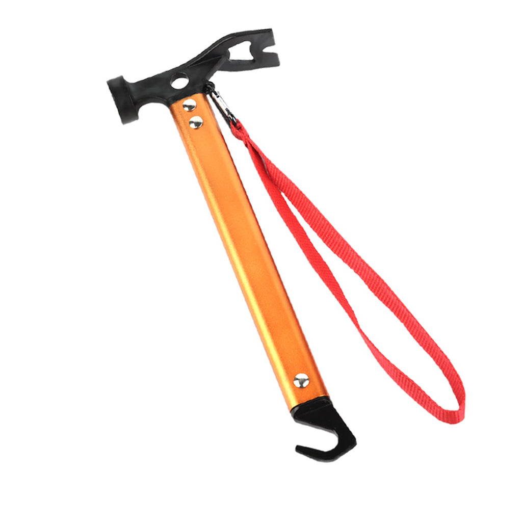 Carbon Steel Aluminum Camping Hammer, 12 Small Lightweight Three-In-One Functional Tent Stake Hammer For Hiking Kit Orange