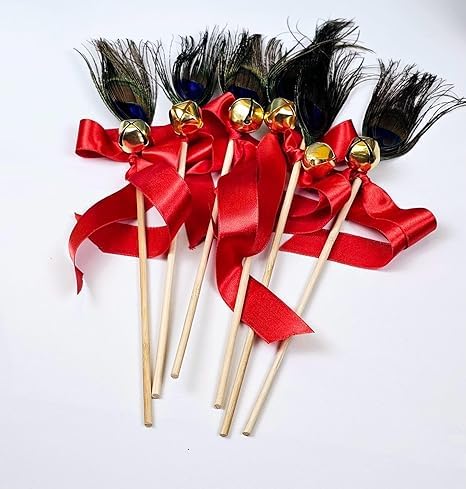 MSZARIWALA Ghungroo Bell Ribbon Sticks| 11inch Wooden Wedding Wands for BrideGroom Entry, Pheras, Haldi, Mehendi, Jaimala, Engag