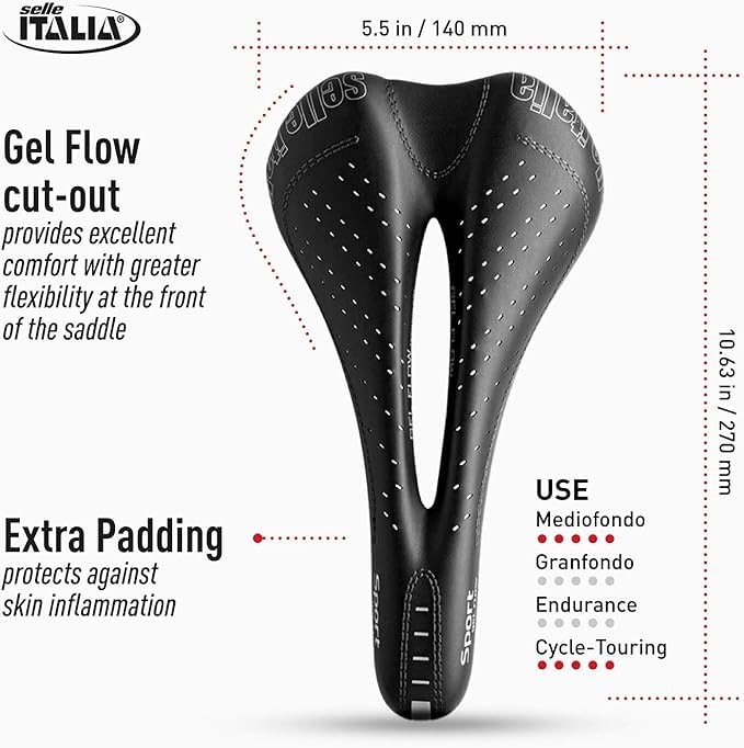 Selle Italia, Sport Gel Flow, S, Mtb And Road Bike Saddle, 270 X 140Mm, Unisex, 330G, Black