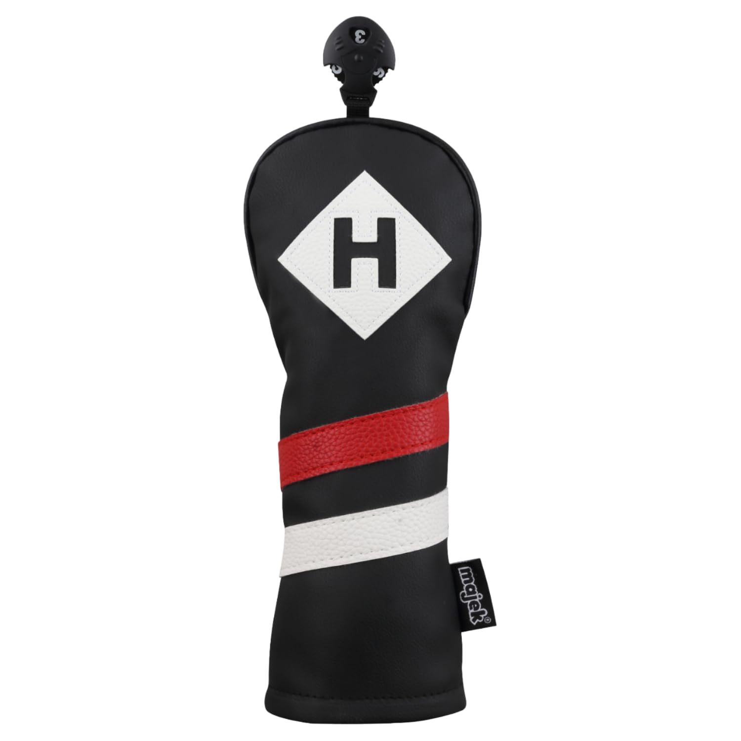 Majek Retro Golf Headcover Black Red And White Vintage Leather Style Hybrid Head Cover Classic Look, Wheel Tag Includes Numbers