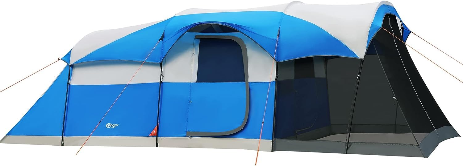 Portal 8 Person Family Camping Tent With Screen Porch, Weather Resistant Tunnel Tent With Rainfly, Large Family Tents For Outdoo