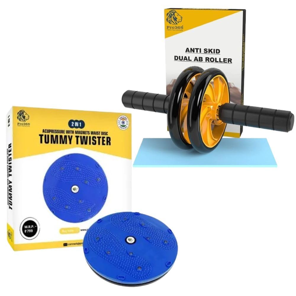 PRO365 Tummy Twister & Ab Wheel Roller Combo for Home Gym Fitness | Waist Twister Disc with AB Roller Wheel & Knee Pad | Core St