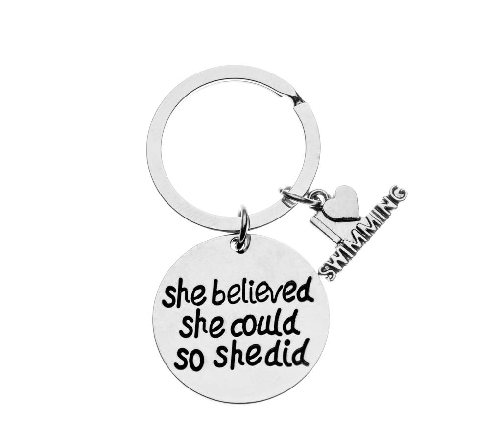 Swim Keychain, She Believed She Could So She Did Swimming Jewelry, Swimmer Jewelry - Gift For Swimmers & Swim Teams