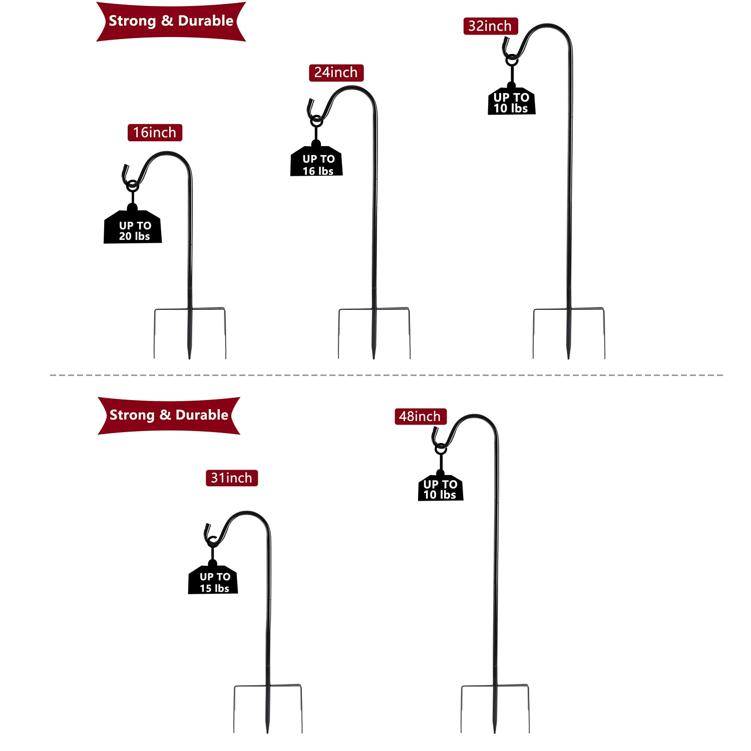 Excmark Shepherd Hook 32 Inch 12 Inch Thick Use At Weddings, Hanging Solar Lights, Lanterns, Bird Feeders, Metal Hanger Hook (Br