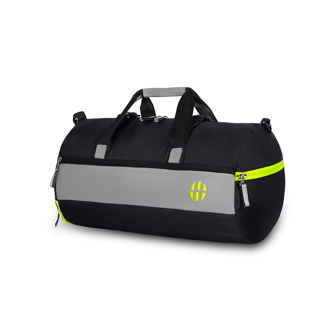 Harissons Trinity 28L Water Resistant Sports Duffel Gym Bag For Men & Women With Shoe Compartment & Yoga Mat Holder (Black & Gre