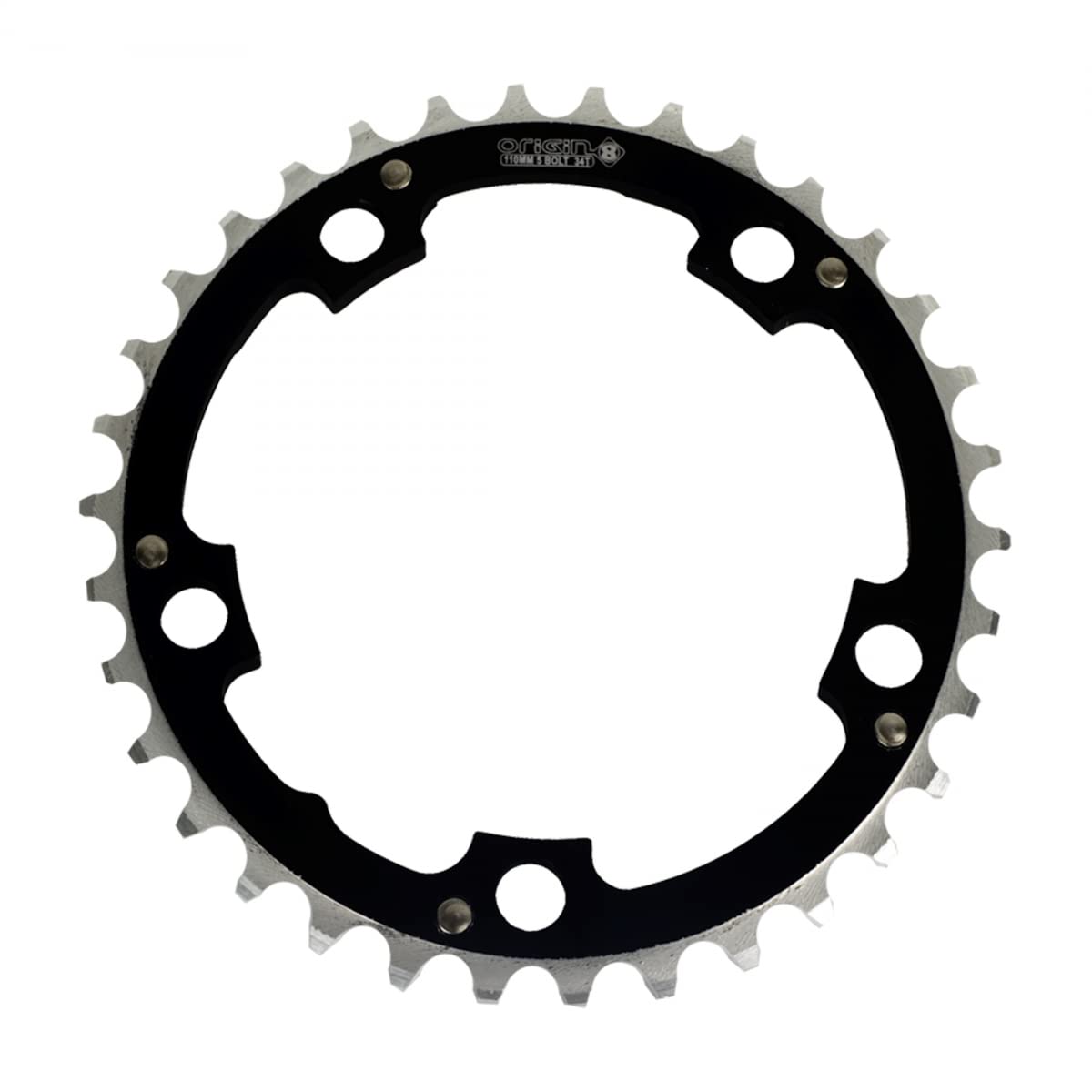 Origin8 Alloy Ramped Chainrings, 110mm x 34t, Black/Silver
