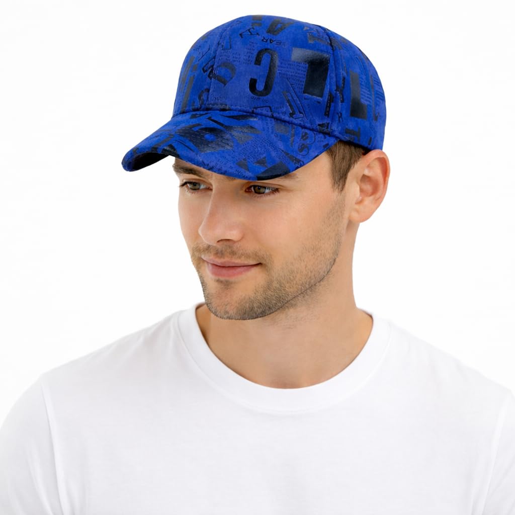 Vritraz Men Printed Baseball Cap | Stylish Adjustable Hip Hop Streetwear Hat | For Casual & Outdoor Use (Blue)