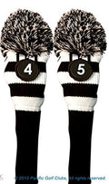 Majek #4 & 5 Hybrid Combo Pack Rescue Utility Black And White Golf Headcover Knit Pom Pom Retro Classic Vintage Head Cover