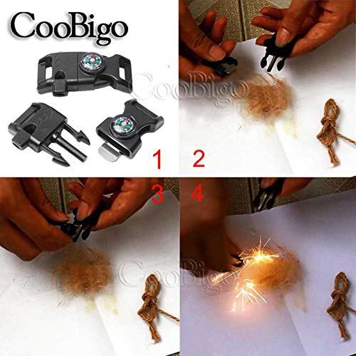 12Pcs Pack Mix Colors 5/8'' Compass Flint Scraper Fire Starter Whistle Buckle Plastic Paracord Bracelet Outdoor Camping Emergenc