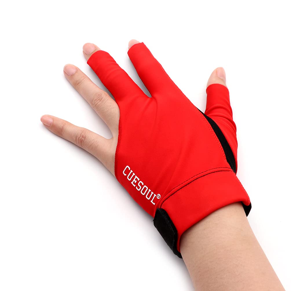 Cuesoul Professional Billiard Gloves Red-Wear On Left Hand Size M