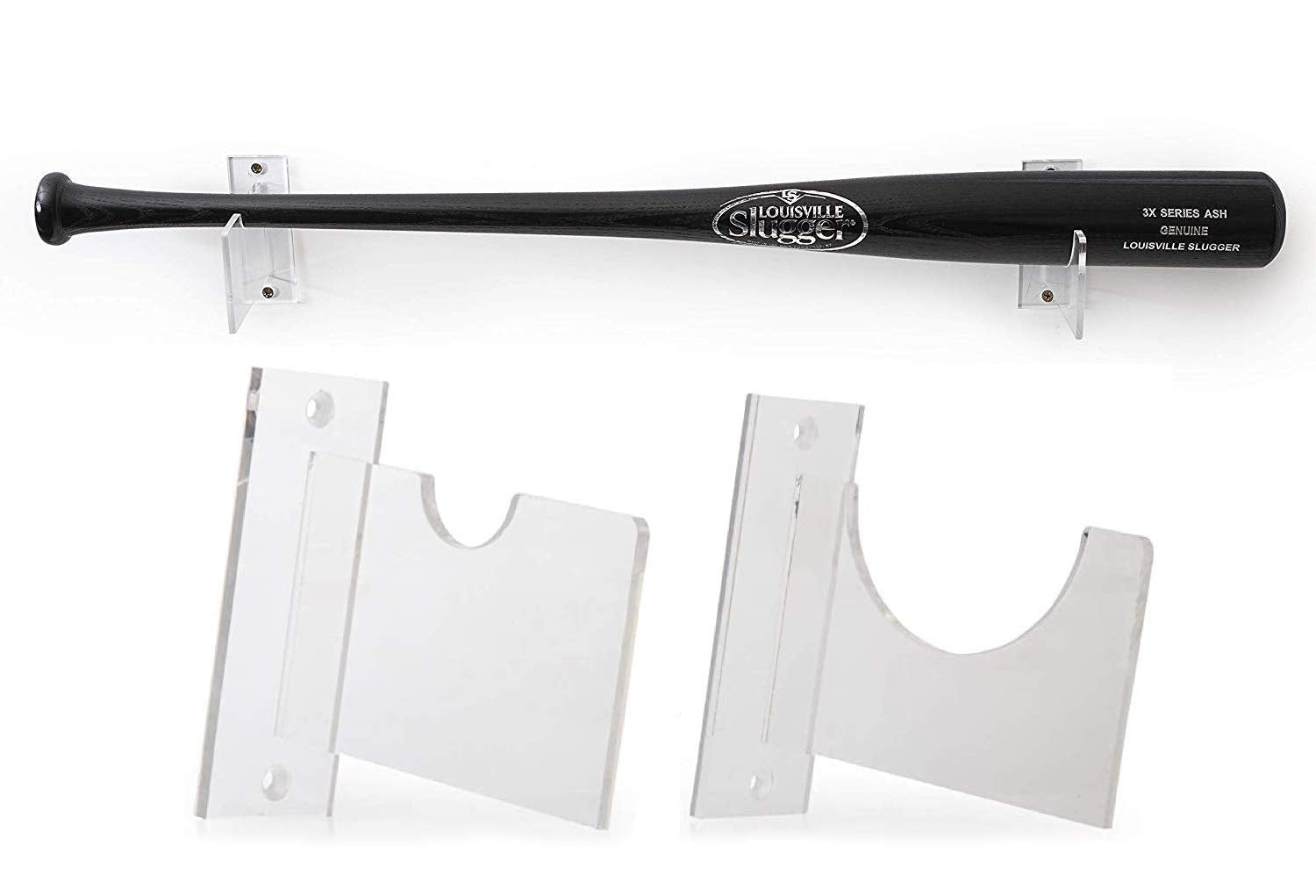 Baseball Bat Wall Mount for Horizontal Display - Sturdy Acrylic Bat Holder - Fits Any Baseball or Softball Bat (Hardware Include
