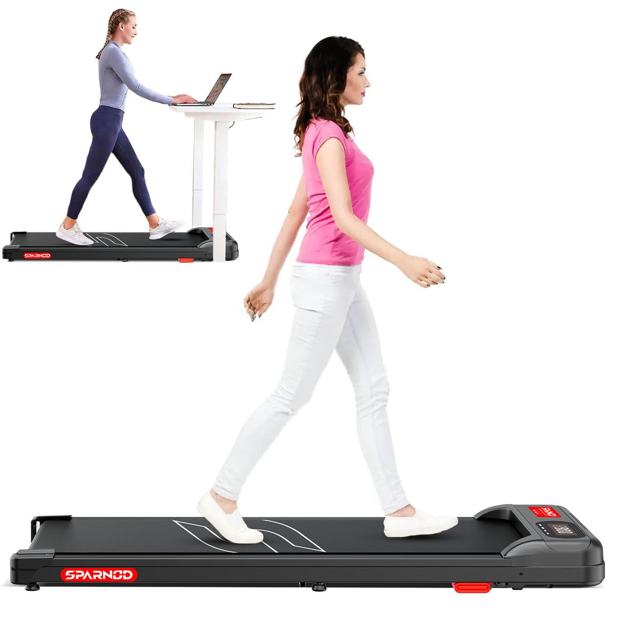 Sparnod Fitness Sth3002 Home Use Walking Pad & Treadmill | Compact, UltraSlim, Ready To Use | Shock Absorption | Led Display |