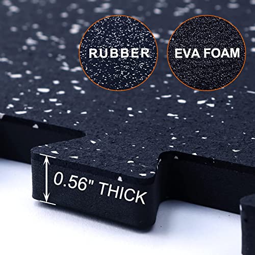 Superjare 0.56 ' ' Thick 6 Pcs 24 Sq Ft Rubber Top Exercise Equipment Mats, High Density Eva Foam Mats With Rubber Top, Interloc