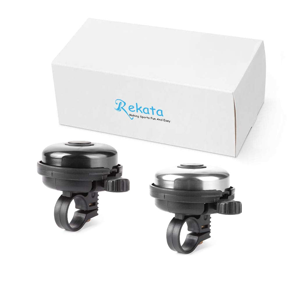 Rekata 2 Pack Aluminum Bike Bell, Loud Sound Bicycle Bell For Adults Kids Girls Boy (Black + Silver)