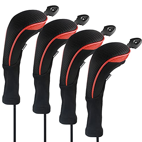 Andux 4 Pack Long Neck Golf Hybrid Club Head Covers Dial No. Tag Ctmt-01 Red