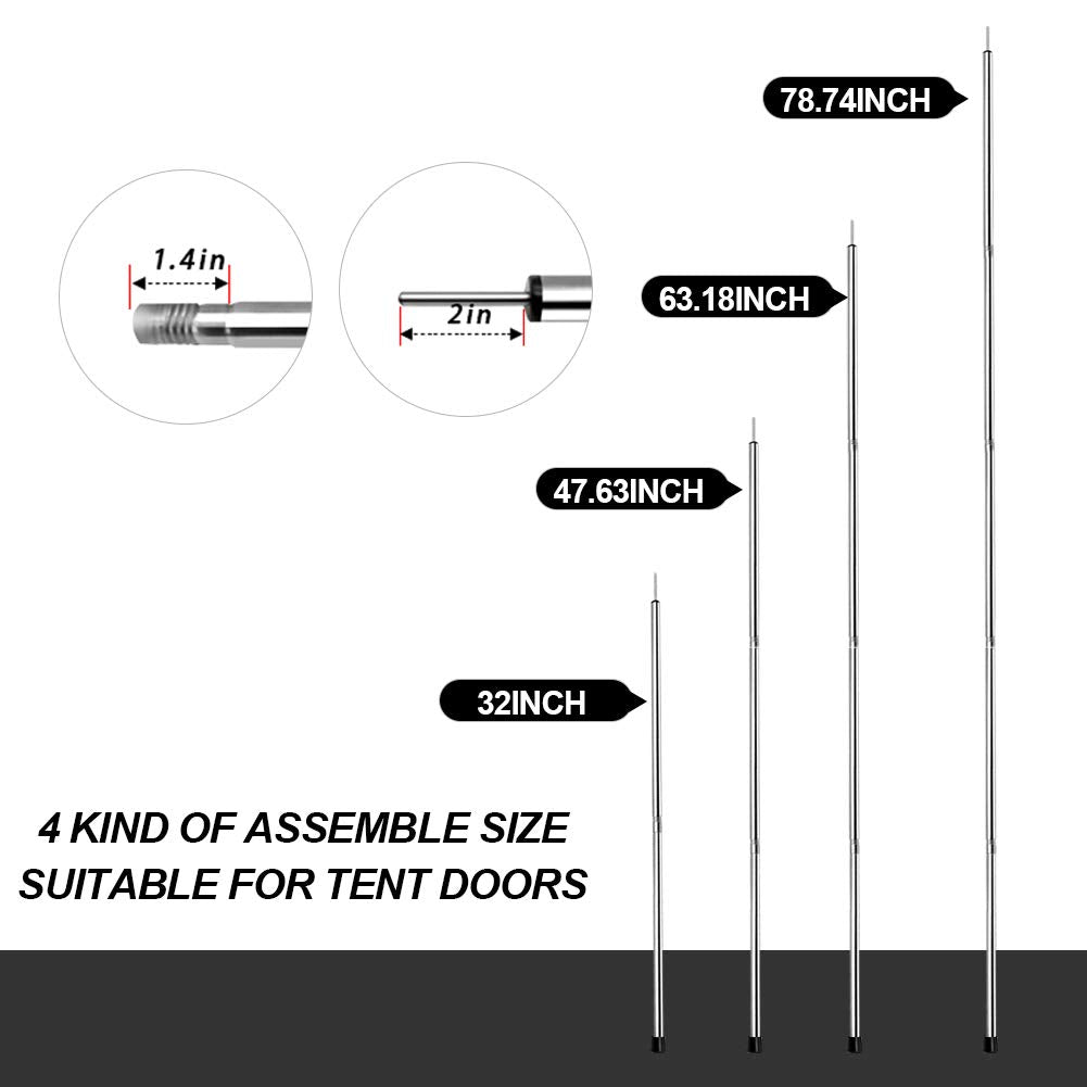 Tarp Pole Camping Tent Poles For Canopy Tarp Shelter Collapsible 74.8 Inches Poles, Awning Replacement Rain Fly Stainless Steel