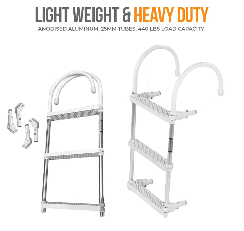 Anchor-Man Folding 3 Step Ladder For Fishing, Heavy-Duty Aluminum Pontoon Boat Ladder With Wide Steps, Ideal For Yacht, Dock, Et