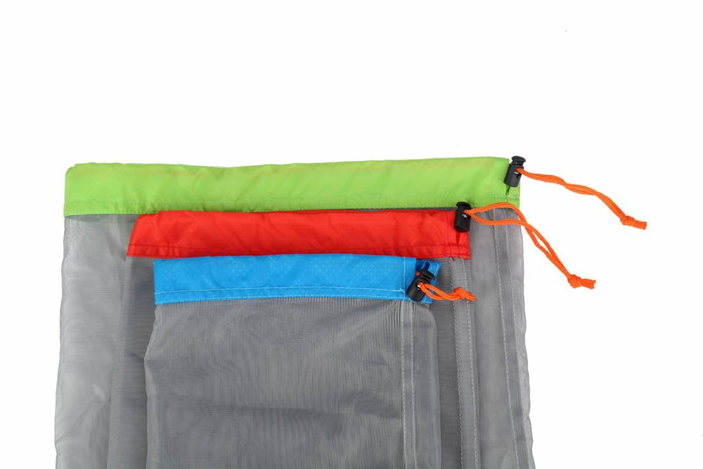 Stuff Sack Set Of 3 Lightweight Nylon Mesh Drawstring Storage Bag For Travelling Hiking