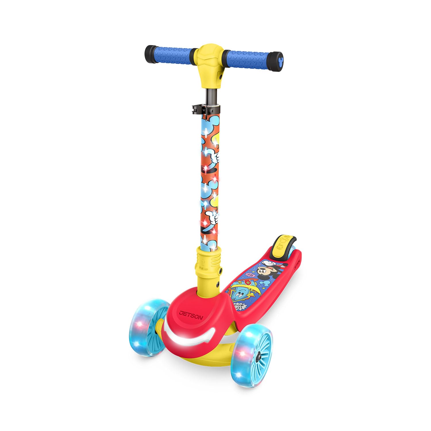Jetson Disney Mickey 3-Wheel Kick Kids Scooter, LED Lights on Stem & Light-Up Wheels, Lightweight Frame, Height-Adjustable Handl