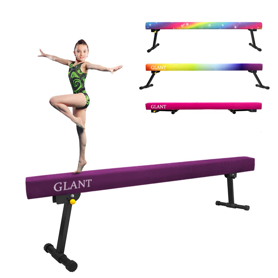 Glant 7.2Ft Ultrasimple Adjustable&Foldable Balance Beam,High-Low Floor Beam Suede Gymnastics Equipment,No Tool Require, Gymnast
