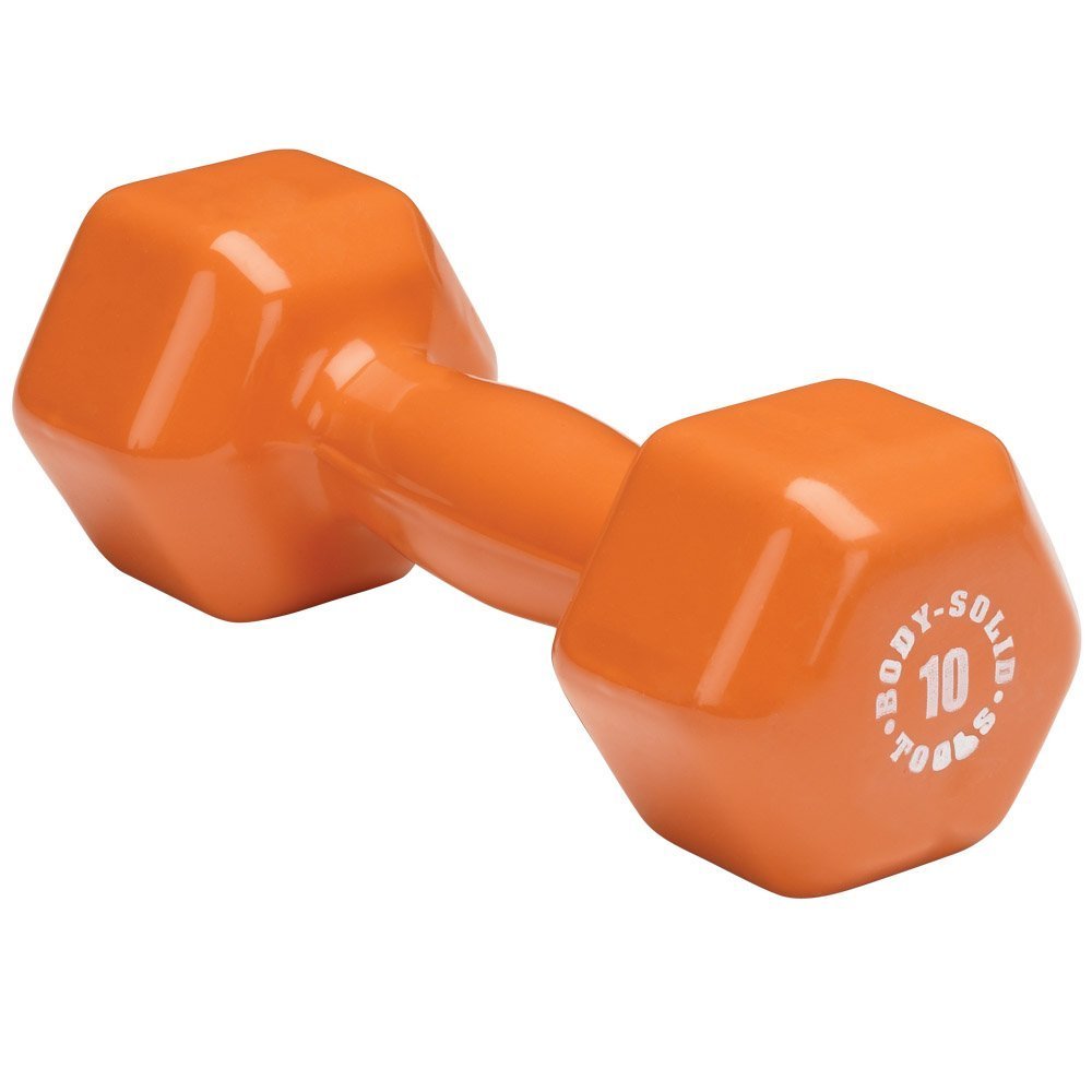 Body-Solid Tools (Bstvd10) Vinyl Dumbbell For Aerobic Training & Physical Therapy, Hand Weights For Women, Hex End Dumbbells, Or